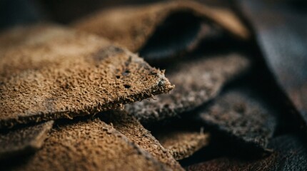 Suede Remnants Aged Leather Shards with Earthy Tones, and Macro Detail.