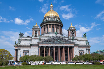 St. Isaac's Cathedral in the historic center of St. Petersburg on a sunny May day