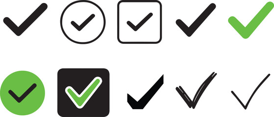 Check Tick Mark Icon Set – Approval, Verified, Success and Checkbox Vector Symbols © Mahmuda