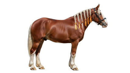 Isolated chestnut draft horse braided mane and tail, a breed of horse used for farm work © Nuria
