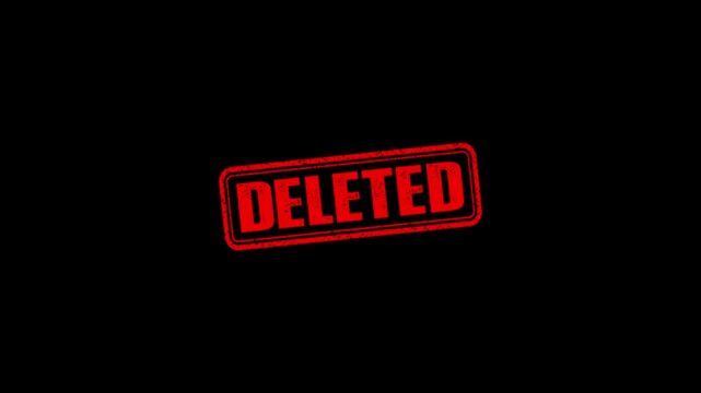 Textured Deleted text animation. deleted Rubber Stamp motion. impression slide down rubber seal 4k video.