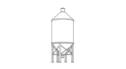 Water Tower Line Art Illustration.