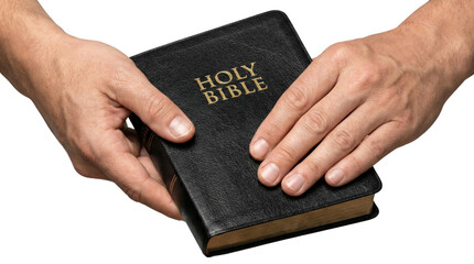 Hands grasp a Holy Bible showing faith and devotion, AI, PNG