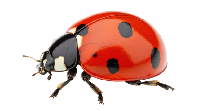 Isolated ladybug with red shell and black spots for nature and insect studies, wildlife