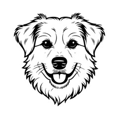 Dibujo sencillo con líneas de la cabeza de un perro simpático visto de frente  © teracreonte