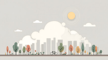Obraz premium A serene cityscape a cyclist riding through a park on a sunny day