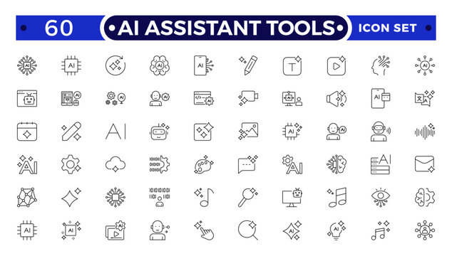 AI Assistant Tools outline icon. Tools arm robotic virtual fitting icon hem futuristic tailoring sensor vector ironing.