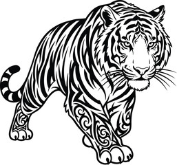Obraz premium Vector tiger illustration with tribal tattoo design