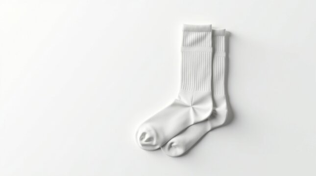 Maqueta de par de calcetines en blanco con superficie limpia, fondo blanco aislado, ideal para exhibiciones de marcas de ropa o productos de moda