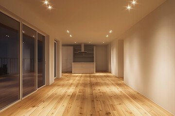 夜の新築住宅のリビング