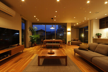 夜のリビングルームの風景