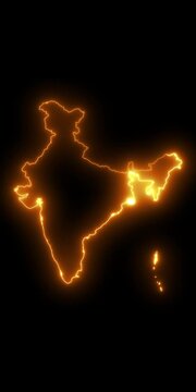 Glowing blue neon outline of India map on black background