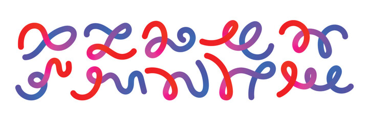 Obraz premium Collection of Modern Colorful Abstract Swirl Lines and Curvy Wave Elements - Vibrant Red Blue and Pink Gradient Scribble Set for Creative Logo Design and Playful Brand Decor