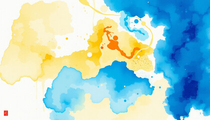 Obraz premium Watercolor texture abstract painting blue yellow fluid art modern art creative background ink splash art print colorful design contemporary style watercolor texture abstract painting with blue