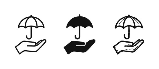 Hand holding umbrella icon set. Protection, insurance, safety, security, and care concept. © ICONS FOR YOU