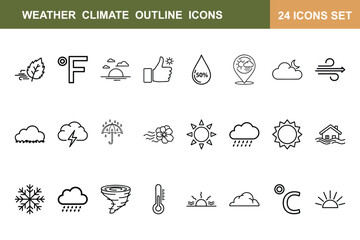 Obraz premium Weather and Climate Outline Icon Set
