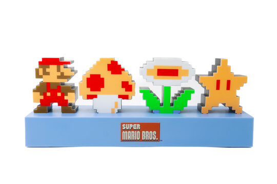 Super Mario 8-Bit Action Figure with Bowser &ndash; Retro Nintendo Gaming Collectible Isolated on White Background