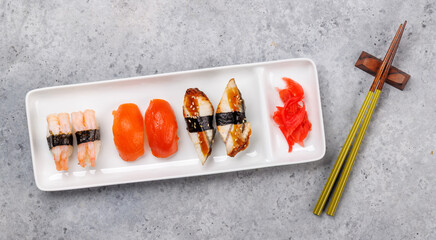Sushi set on plate © evgeeenius