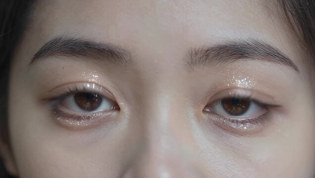 Close-up of Female Asian Eyes with Glitter Makeup