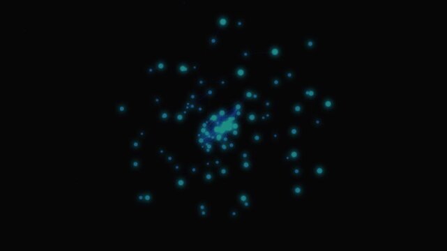 Modern digital plexus constellation forming with glowing teal blue dots showcasing abstract network data flow