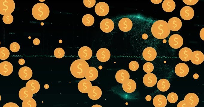 Animation of floating red balloons rising and confetti falling on black background