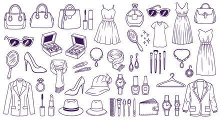 Elegant Fashion Accessories Collection Hand Drawn Sketch Style Vector Elements For Women Wardrobe Essentials And Style Inspiration