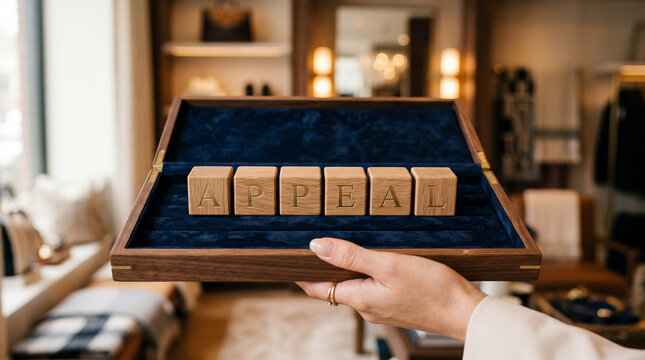 Word APPEAL in Wooden Blocks in Luxury Jewelry Box