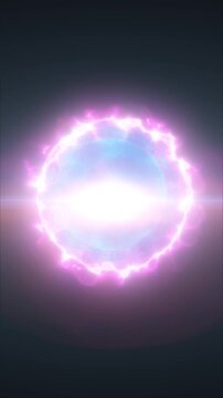 Bright glowing pink energy ring with a white core and lens flare on dark background, creating a dramatic abstract plasma portal