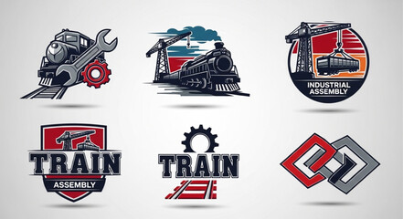 Industrial logos and emblems featuring trains and machinery. © Kimpling
