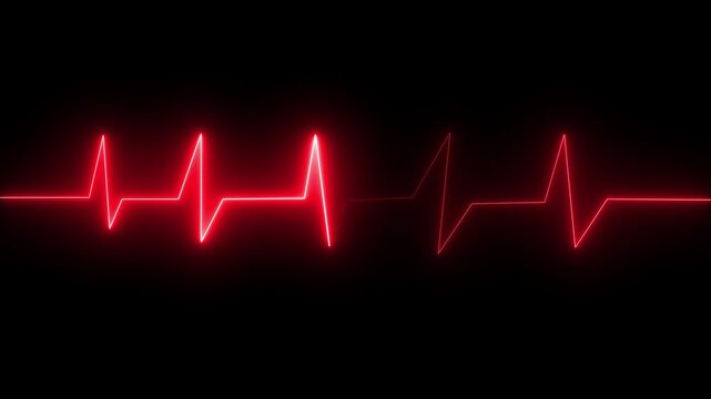 Heartbeat monitor EKG line monitor showing heart pulse. Neon sign heartbeat signal animation, Glowing color neon heartbeat icon. Heart bit signal .neon heart beat icon ,4k video,black 