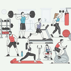 Fototapeta premium Diverse people exercising in a modern gym, fitness and healthy lifestyle concept