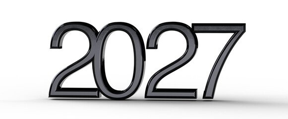 Bold black 2027 year number stands out against a clean white background, perfect for future projects and themes. © vege