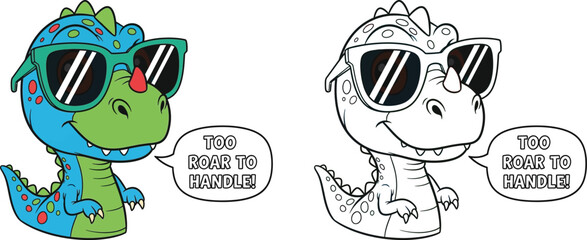 Too Roar to Handle Dinosaur with Sunglasses Cool Cartoon T Rex Illustration for Kids © Mehrab