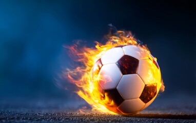 Naklejka premium Spinning Soccer Ball with Bright Orange and Yellow Flames