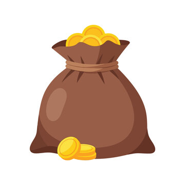 Money bag with gold coins vector illustration isolated on white background for finance and banking design