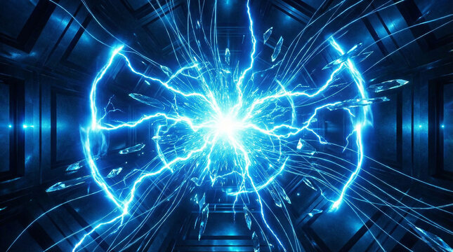 Abstract energy ball with electric discharges science fiction