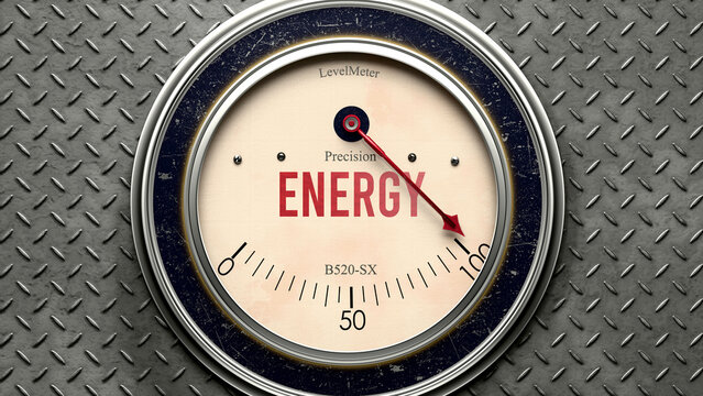 Energy that is hitting a full scale, showing a very high level of energy, overload of it, too much of it. Maximum value, off the charts.  ,3d illustration