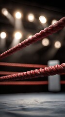 Boxing Ring Ropes Under Spotlight