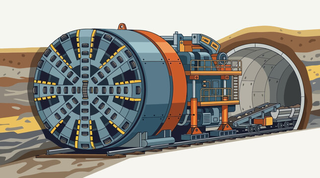 Tunnel Boring Machine Excavating Underground Tunnel