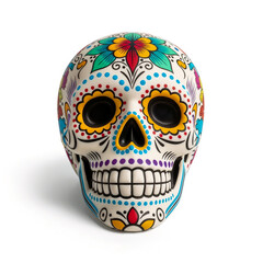 Mexican Sugar Skull for Cinco de Mayo isolated on white background symbolizing Mexican heritage and festive tradition
