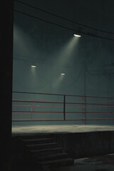 Urban Boxing Ring At Night Under Foggy Skies