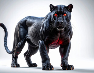 Obraz premium Realistic black panther in crouched attack pose on white background