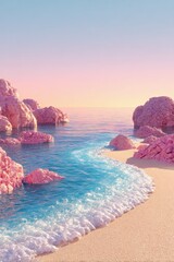Pink Floral Beach Sunset Landscape