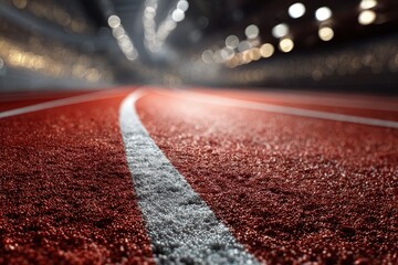 Red Running Track Close Up With Bokeh Lights