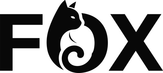 Fox silhouette logo forming letter O in word FOX, minimalist animal typography design, modern wildlife brand identity symbol, creative vector illustration © Amit World