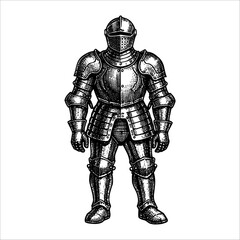 Vintage engraving medieval knight armor full body hand drawn historical illustration