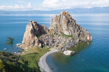 Shamanka Rock on a sunny September day. Olkhon island, Baikal lake. Russia