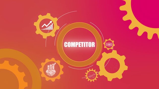 Business competitor analysis concept with business plan strategy and setting icon animation illustrating corporate rivalry evaluation, market comparison and professional strategy development.