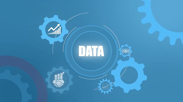 Business data analytics concept with business plan strategy and setting icon animation illustrating information management, corporate intelligence and digital analysis system.
