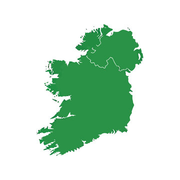Ireland map vector isolated green silhouette, simple outline country shape illustration